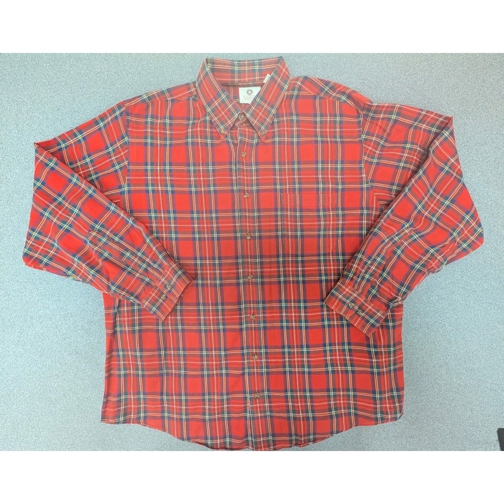 Viyella Men's Shirt XL Red Plaid Wool Blend Warm Button-Down Front Outdoors